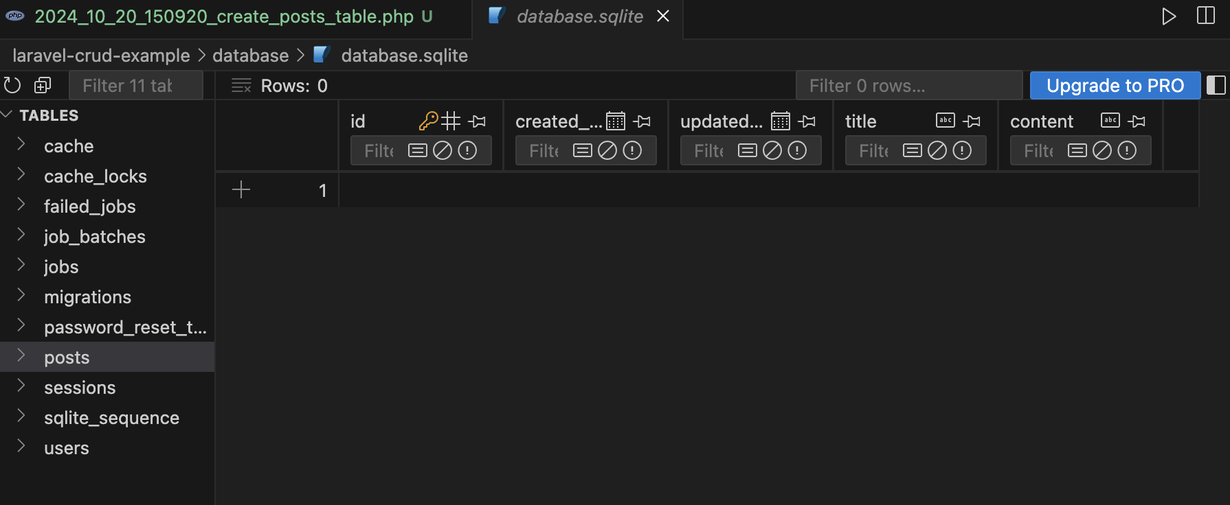 The table in my SQLite file